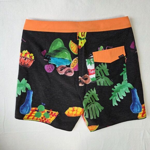 Roark Passage Tahiti Treat Mens Boardshorts Size 33 Black 17" Tropical Fruit NEW - Picture 6 of 7